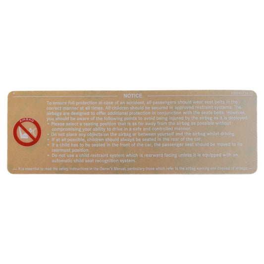 Classic Trim Parts - Sun Visor Airbag Warning Sticker Genuine Mercedes - R129, W124, and W140 Models - Mercedes-Benz