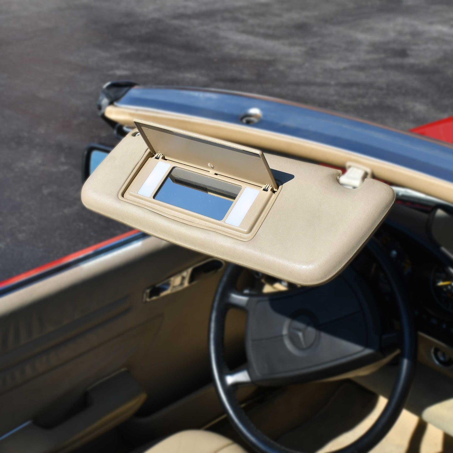 Classic Trim Parts - Mercedes R107 560SL - Sun Visor Vanity Mirror Location