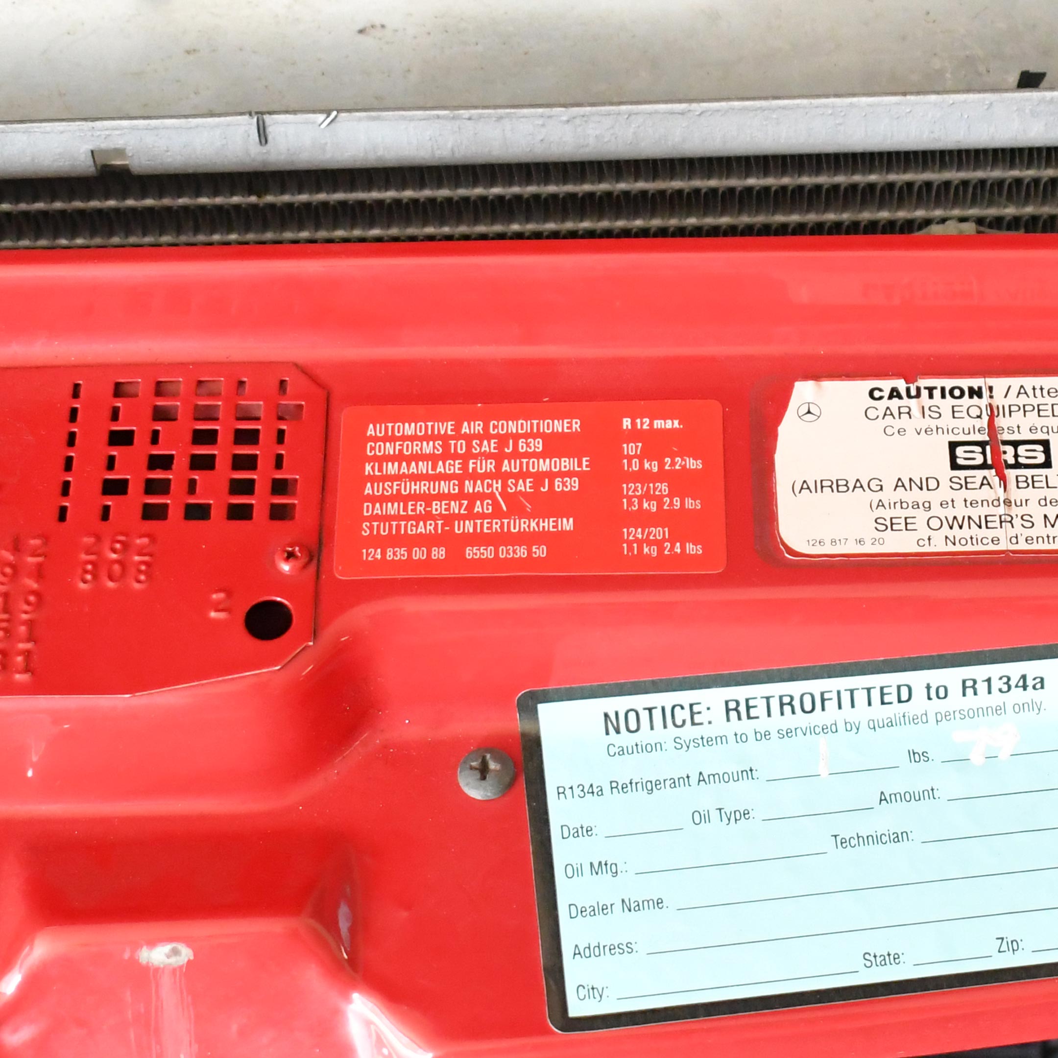 Automotive Air Conditioner Sticker Genuine Mercedes - R107 and A124 ...